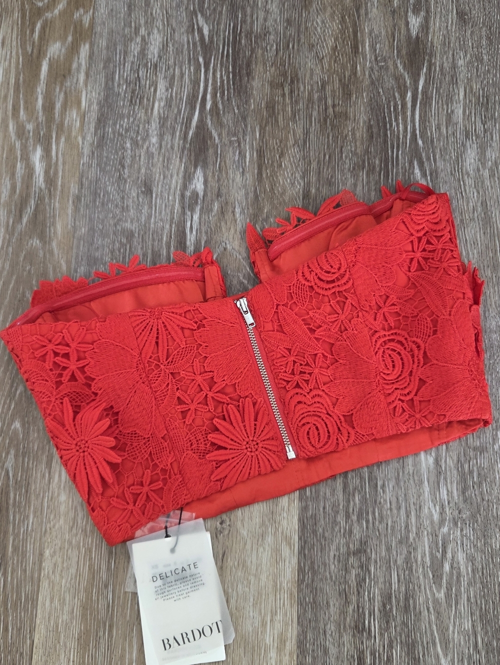 Bardot Revolve Brias Bustier NWT Fire Red Strapless Lined Embroidered lace Crop - Picture 8 of 16